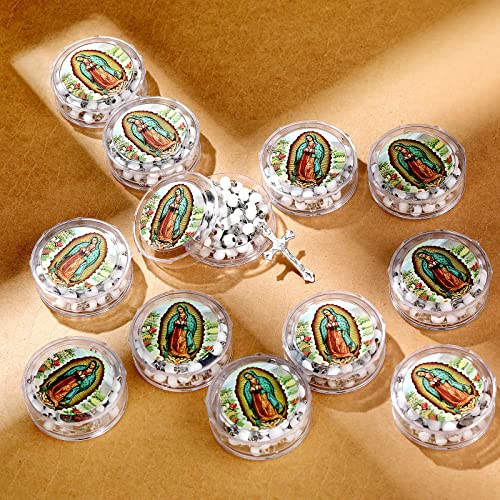 Jadive 24 Pcs Lady Guadalupe Scented Rosary Beads Necklace Bulk Baptism Favors First Communion Rosarios Catolicos with 24 Clear Gift Box3