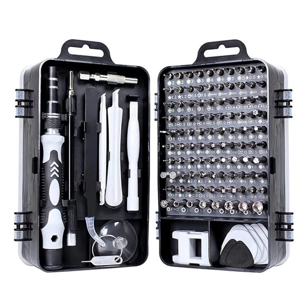Kit di Strumenti di precisione magnetici Fai-da-Te 115 in 1 per Occhiali, PC, Laptop, Orologio Digitale Nero