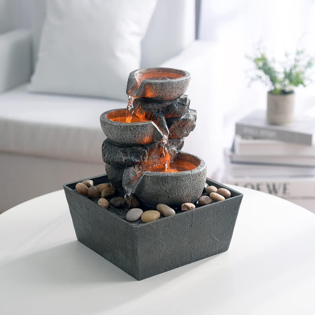Haobos Decorative Indoor Fountain 3Bowl Rockery Soothing