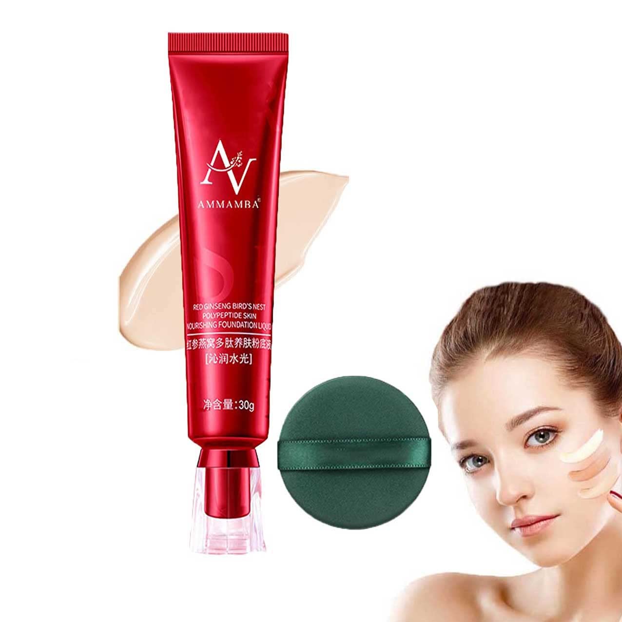 2PCS Red Ginseng Bird'S Nest Peptide Skin Nourishing Liquid Foundation,  Blemish Liquid Foundation Makeup Full Coverage, Long-Lasting Moisturizing  Natural Concealer and Oil Control (For Fair Skin) : Amazon.ae: Beauty