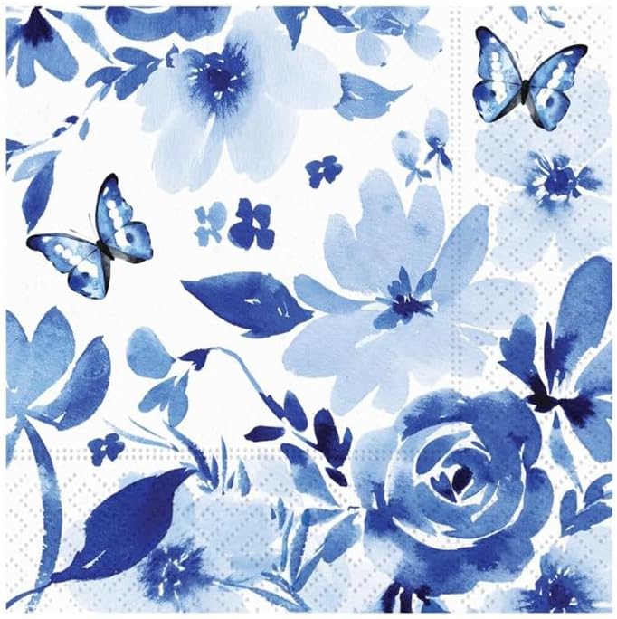 DESIGN DESIGN Indigo Rosettes Beverage Napkin, Party Supplies