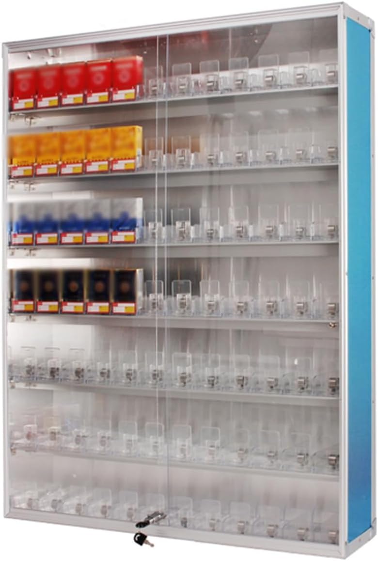 Aluminum Alloy Cigarette Display Cabinet, Cigarette Case Display Cabinet, Sliding Acrylic Door, Wall Mounted Cigarette Rack for Market Store Retail(62.5x30.5x90cm)