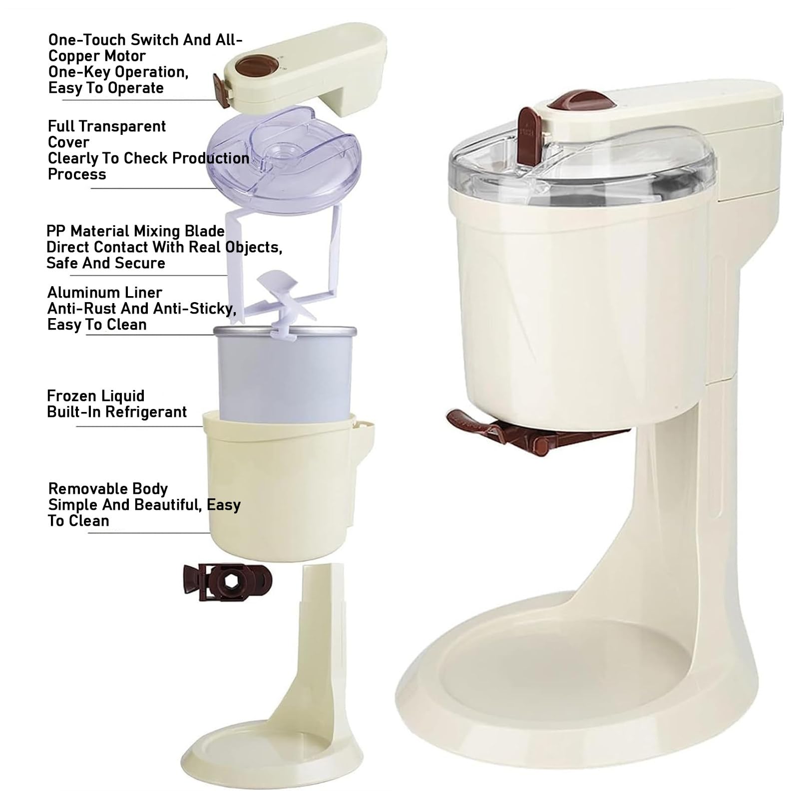 RayGenius Soft Serve Ice Cream Machine, Hogar DIY Cocina AutomáTica Mini Fruta Soft Serve Ice Cream Machine,Yogurt Makers， Saludable, Simple OperacióN De Un Solo Empuje.