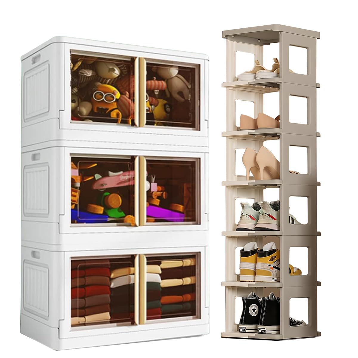 wookon3 Pack Storage Bins + 7 Tiers Shoes Rack