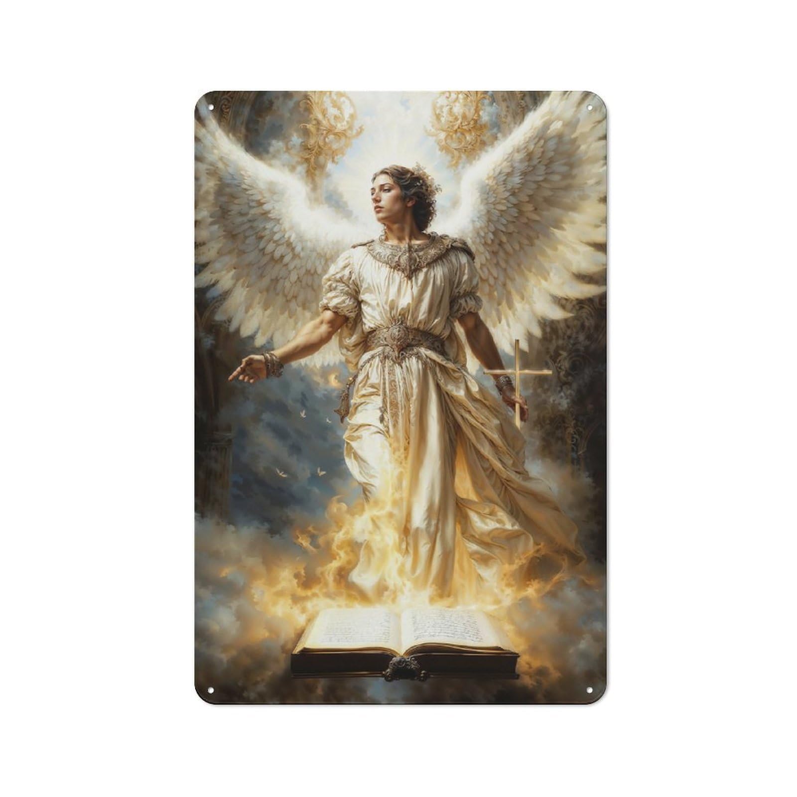 Junmoney Archangel Uriel The Light Of God Retro Metal Wall Sign 30X20cm For Garage Or Workshop, For Kitchen, Dining Room And Home Bar Wall Decor