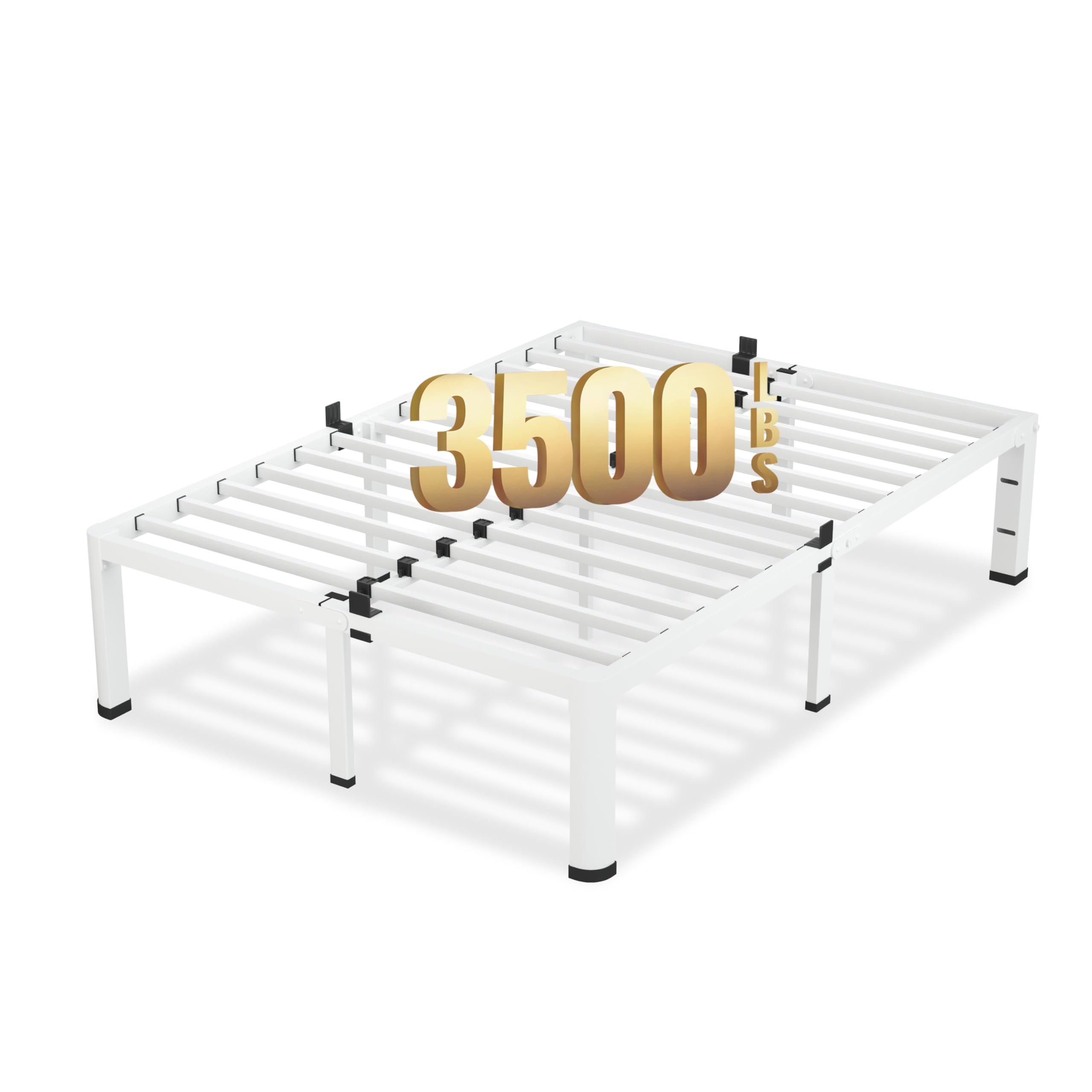 20 Inch King Size White Bed Frame 3500Lbs Heavy Duty Metal Platform with Round Corner Legs Mattress Slide