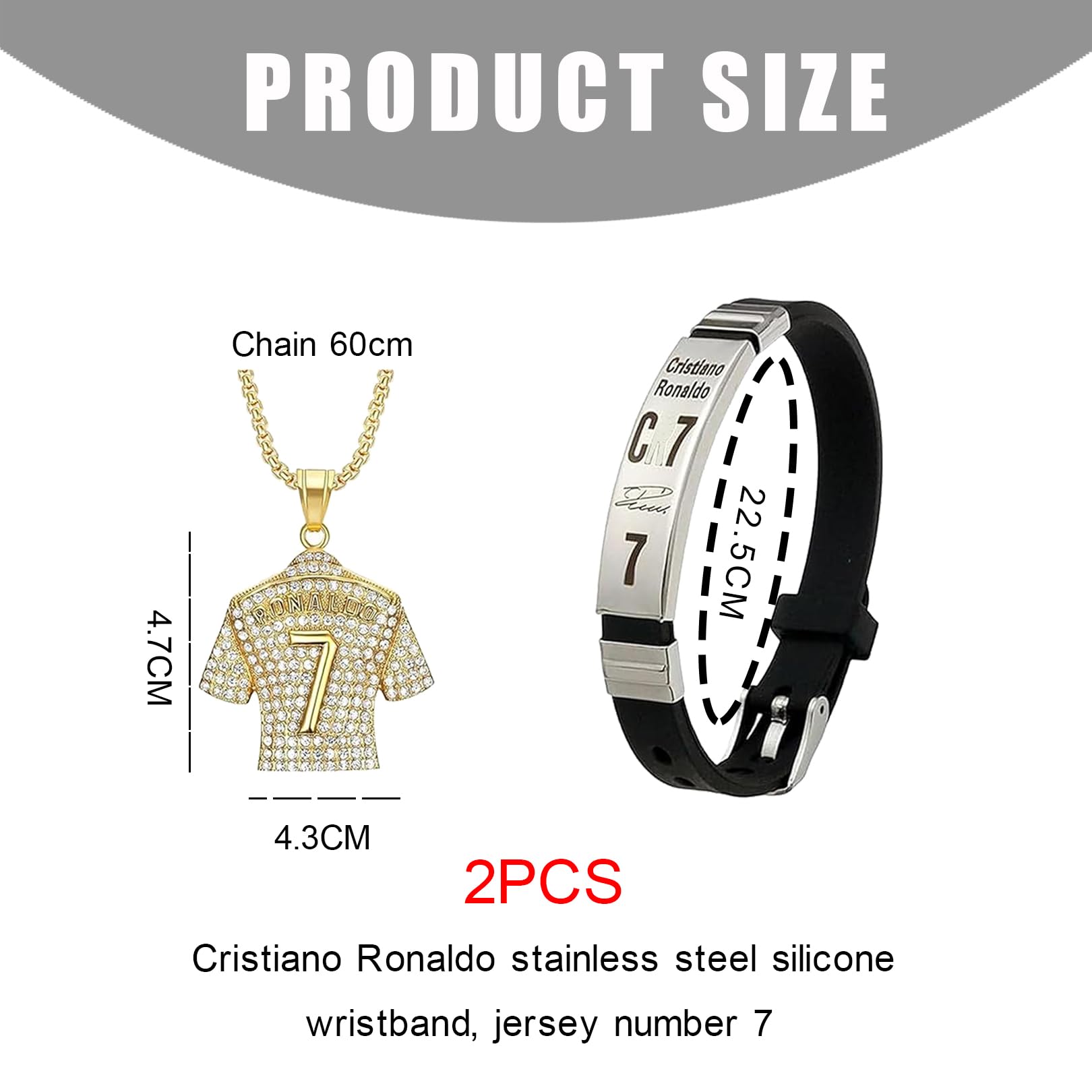 Set di catene da calcio Cr7, bracciale da calcio per ragazzi, collane per ragazzi, un pacchetto di accessori sportivi composto da robusto bracciale in pelle, collana corrispondente con ciondolo a