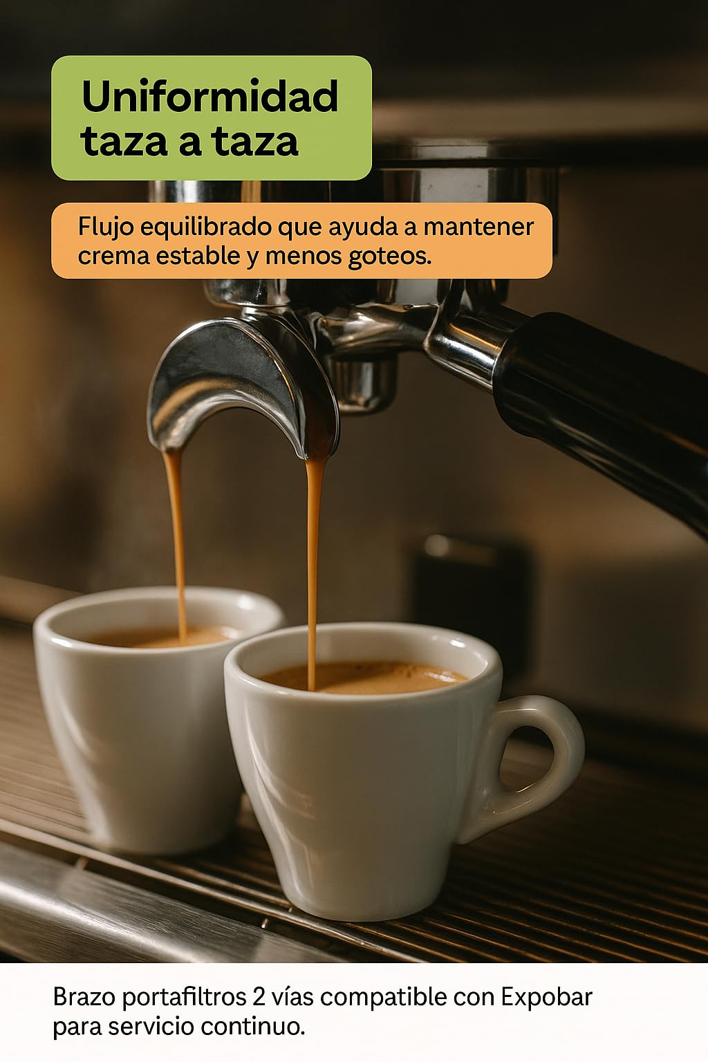 Portafiltro Doble 2 Vías Ø82 mm Ø62 mm Aletas 6.7 mm Salida Curva Caño 3/8 Acero INOX 75002500 Hostelería Máquinas Espresso Profesional Brazo Portafiltros Ajuste Preciso
