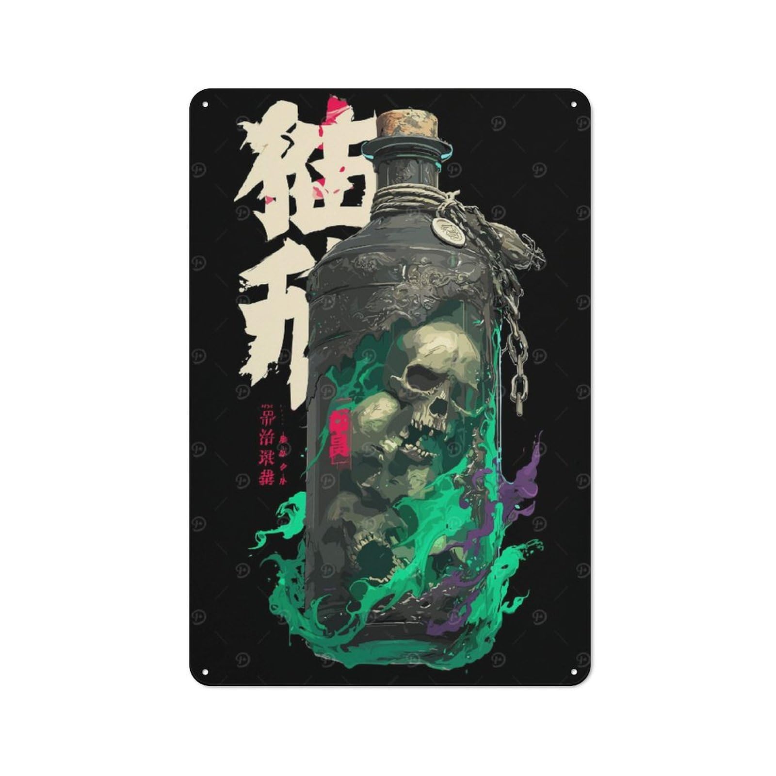 Junmoney Skull In Bottle Casual Metal Wall Decor 30X20cm, Tin Sign For Greenhouse, Garden Room, Cafe Or Entryway