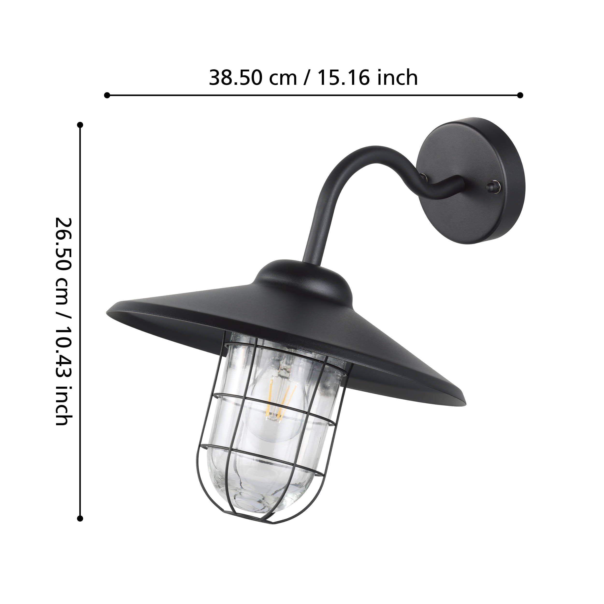 EGLO Applique murale extérieure Melgoa, éclairage d’extérieur en acier | galvanisé et verre, noir, lampe avec douille E27, IP44