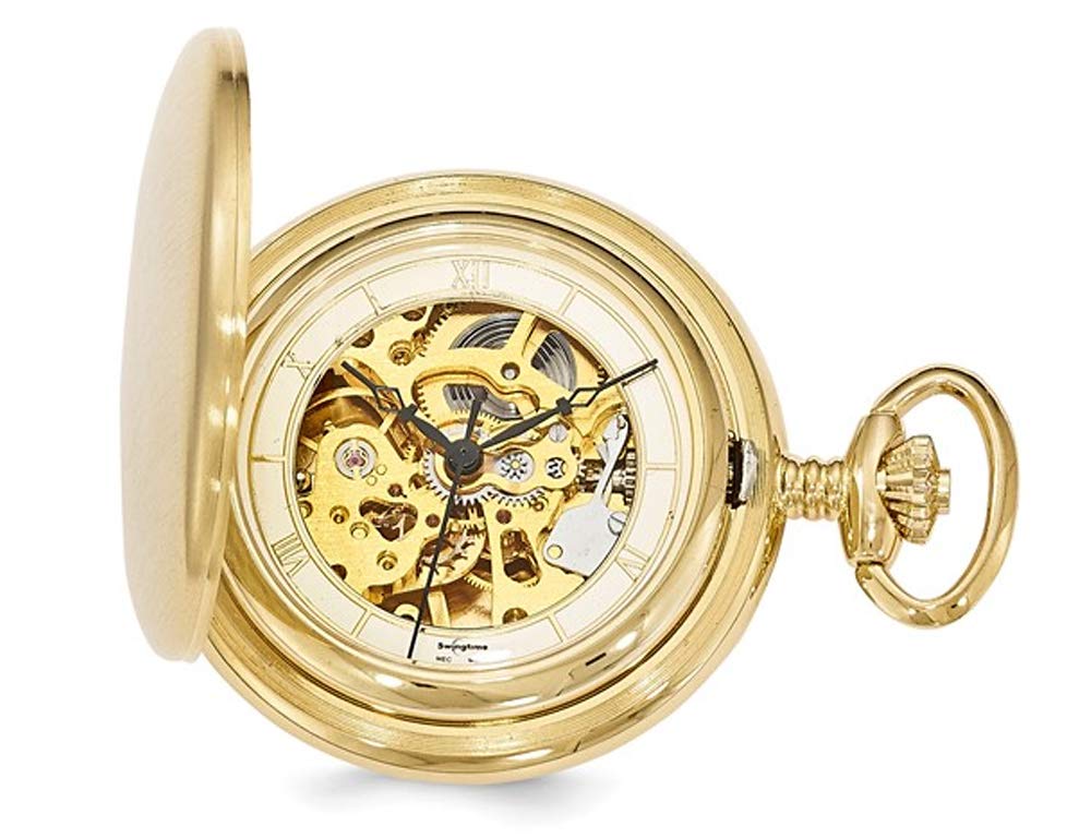 Gem And Harmony Gold-Finish Brass Mechanical Gear View Pocket Watch 42mm
