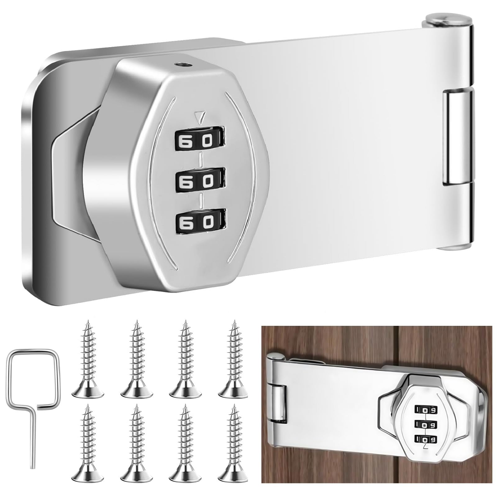 Cerradura de Combinación de Puerta Gabinete,Cerradura de Seguridad 3 Dígitos con Tornillo,Cerradura Mecánica con Contraseña,Cerradura Privacidad para Puertas Armarios Granero Garaje Plateado