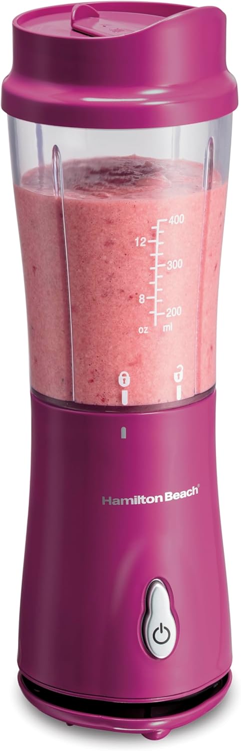 Hamilton Beachin kannettava tehosekoitin pirtelöille ja smoothieille, 14 oz BPA ilmainen matkakuppi ja kansi, kestävät ruostumattomasta teräksestä valmistetut terät, henkilökohtainen smoothiesekoitin, vadelma, 51131g