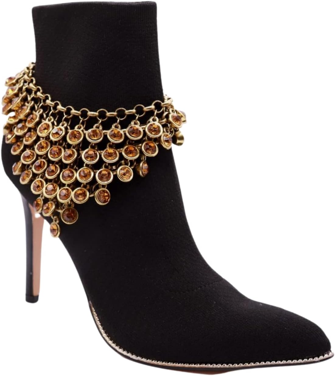 TrendyFashionJewelry Women Western Boot Chain Metal Links Bling Bracelet Anklet TOrange Beads Charm Strap Gold Color