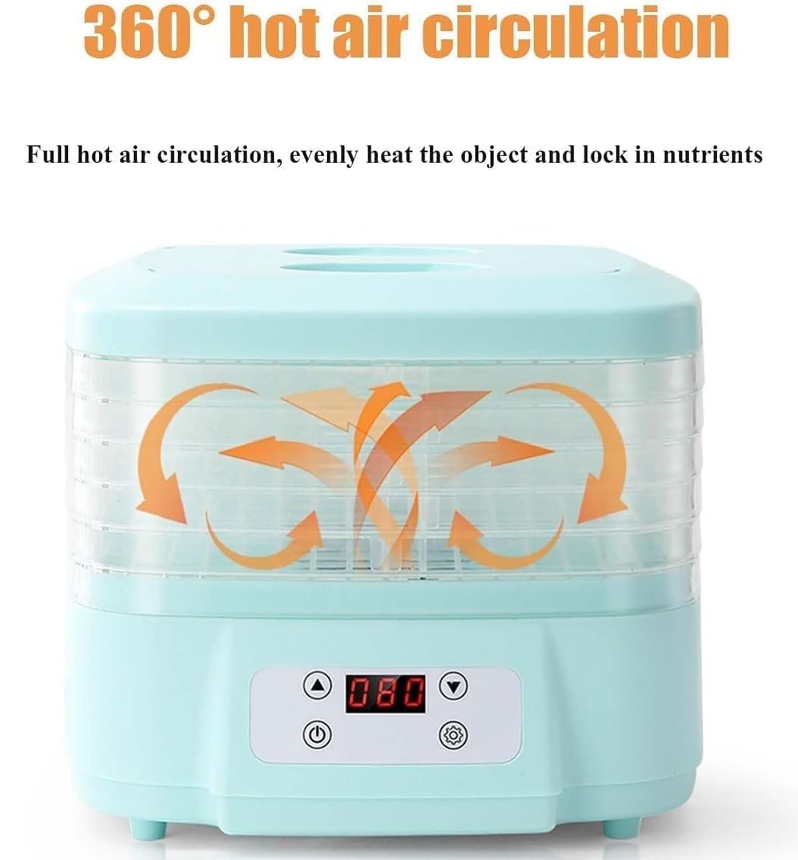 Macchina disidratatrice per Frutta e Verdura, termostato Elettrico Portatile Regolabile, Macchina disidratatrice per Alimenti con Flusso d'Aria a 360°