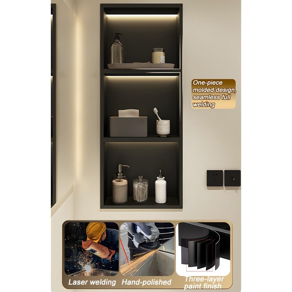 Estante de ducha LED empotrado de 4 niveles, impermeable, de acero inoxidable, para guardar champú, montaje en pared, solución de baño, no necesita azulejos (gris, 1200 x 280 x 125 mm)