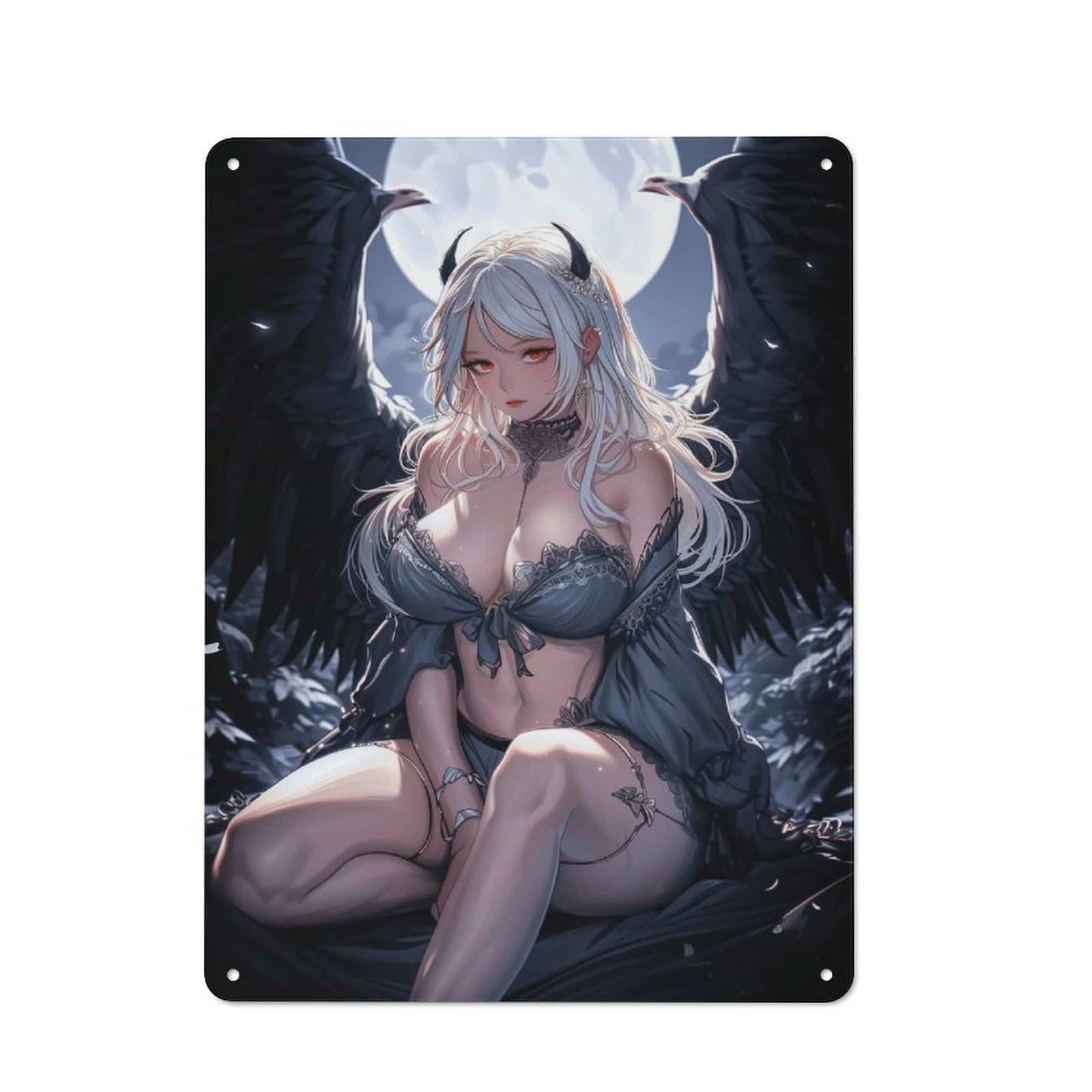 Nostalgic Decorative Tin Plaque 40x30cm Featuring Demon Girl, Classic Pub Decor for Cafe, Pub, Workshop Or Home Bar