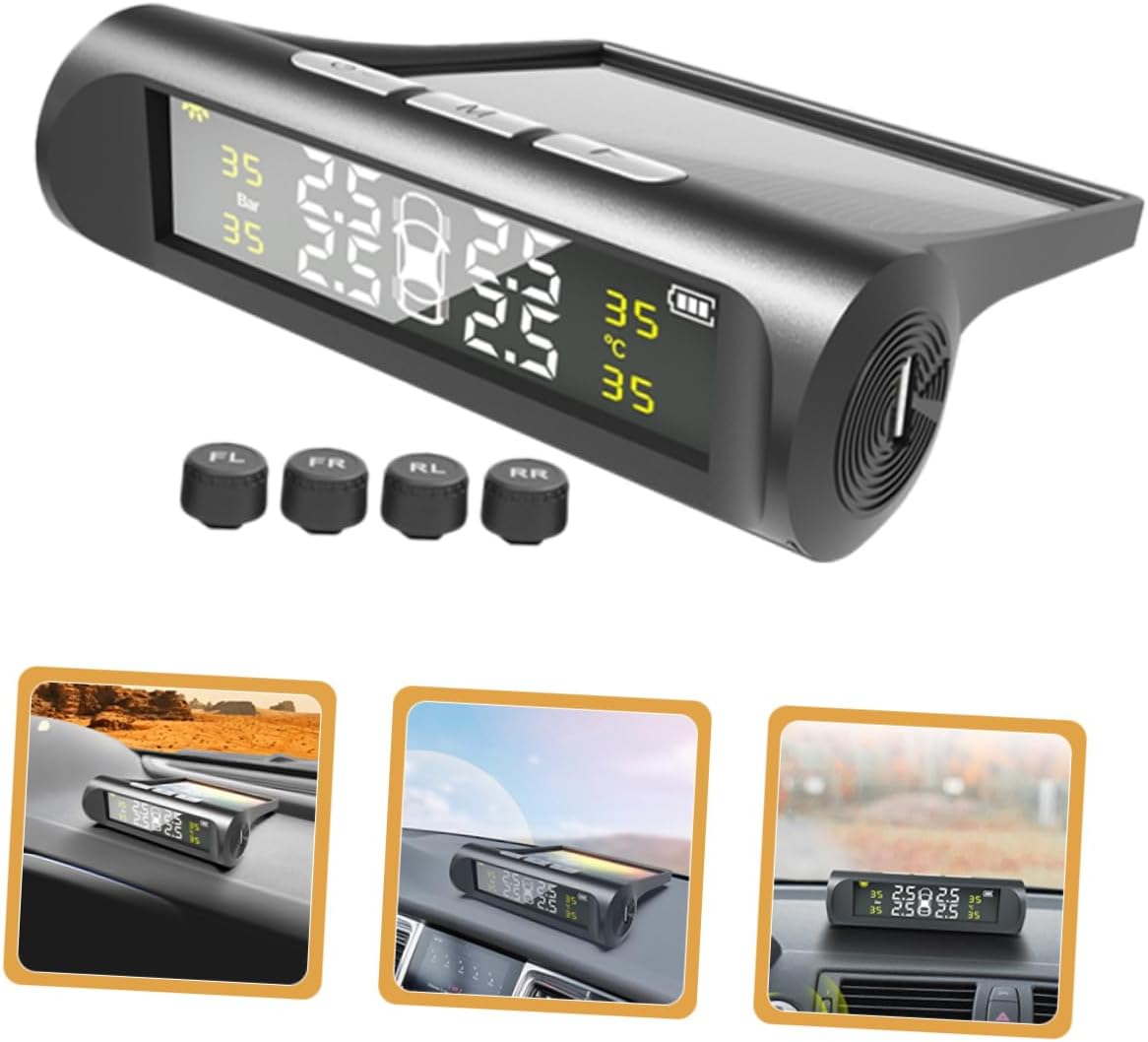 OUNONA Car Tire Pressure Monitor Sensor Solar-Powered Real Digital Display Low-Pressure Alarm for Accurate Automotive Tire Monitoring Compatible Cars Trucks and Suvs
