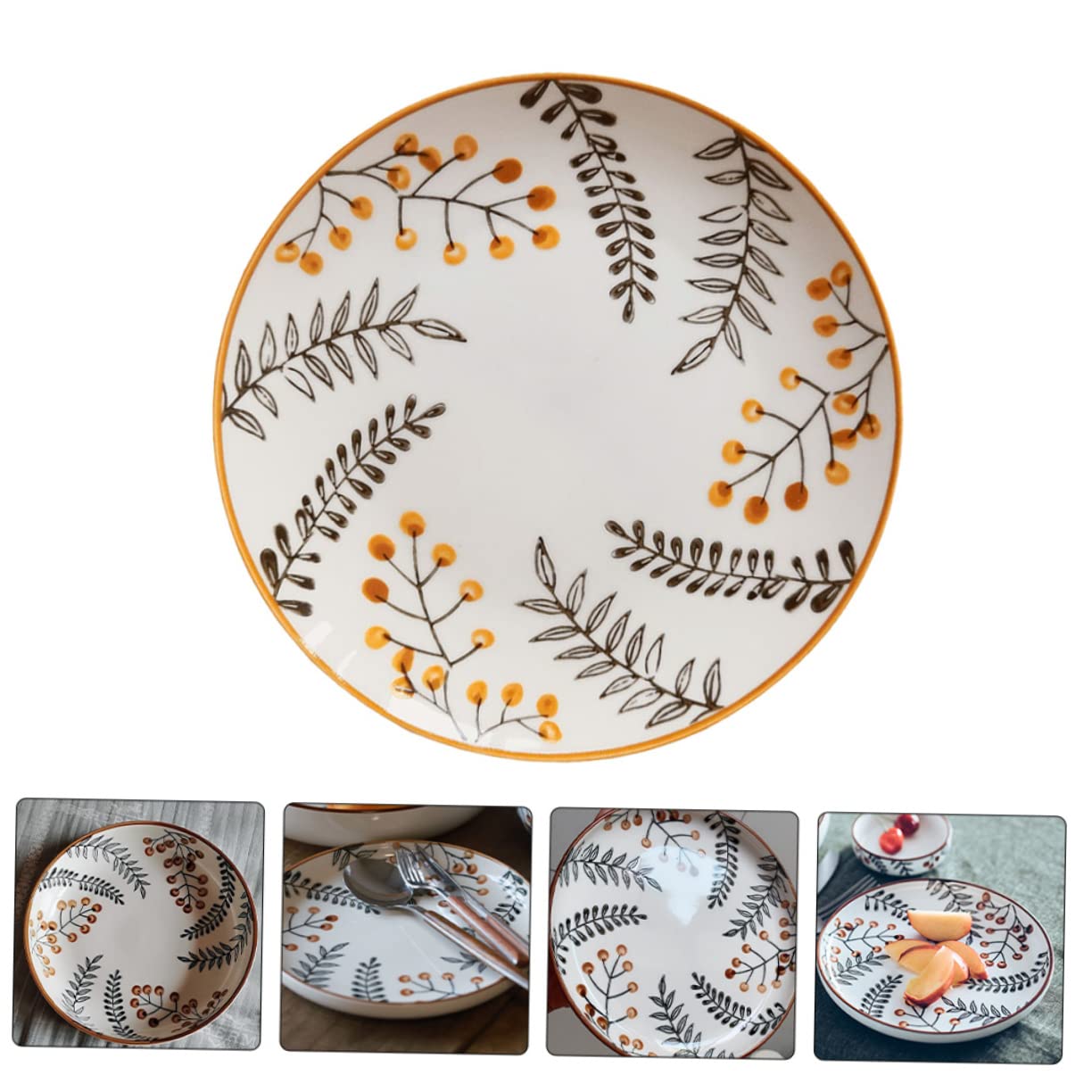 SOLUSTRE 1Pc Retro Leaf Pattern Ceramic Serving Plate Creative Orange Dessert Tray for Home Food Display for Fruits Sweets and Snacks Kitchen Accessory Housewarming Present