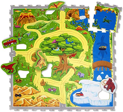 Hakuna Matte Puzzlematte für Babys Dinosaurier 1,2x1,2m – 16 Puzzlematten mit Straßen und 11...