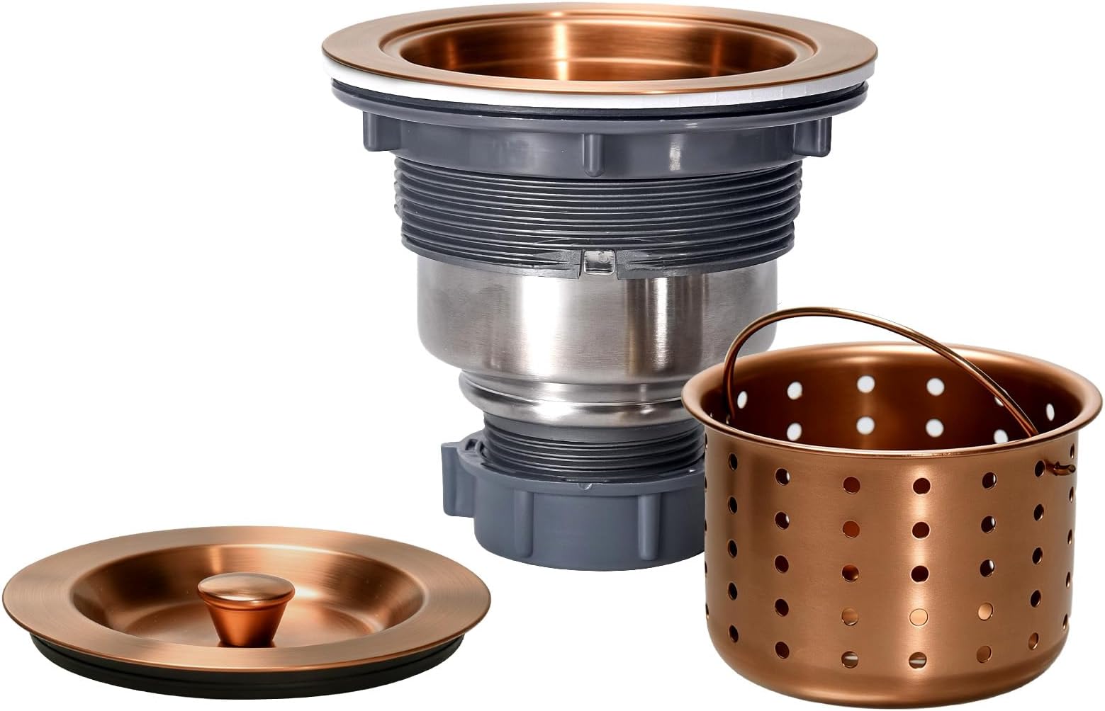 KONE 3/1-2 Inch Sink Drain Assembly Antique Copper Kitchen Sink Drain Kit Copper Stainless Steel Sink Basket Strainer Rubber Stopper, Sealing Lid/Removable Deep Waste Basket for Home, Kitchen