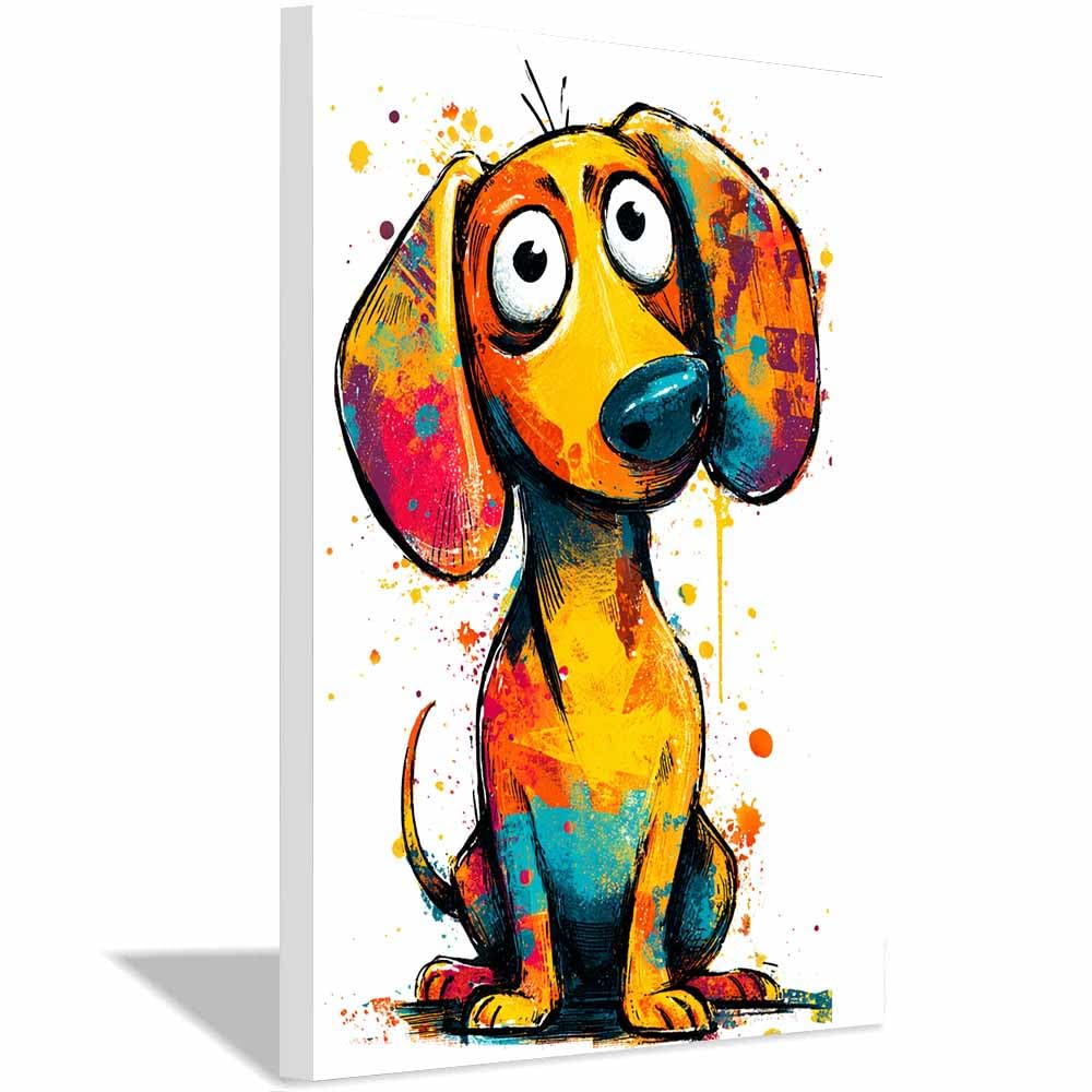 ZAMAEIU Canvas Print Wall Art Cute dog sitting Abstract Dog Animal Paintings, Suitable for living room, bedroom, for Kids Room Decoretc.(yellow)-30x50cm Framed