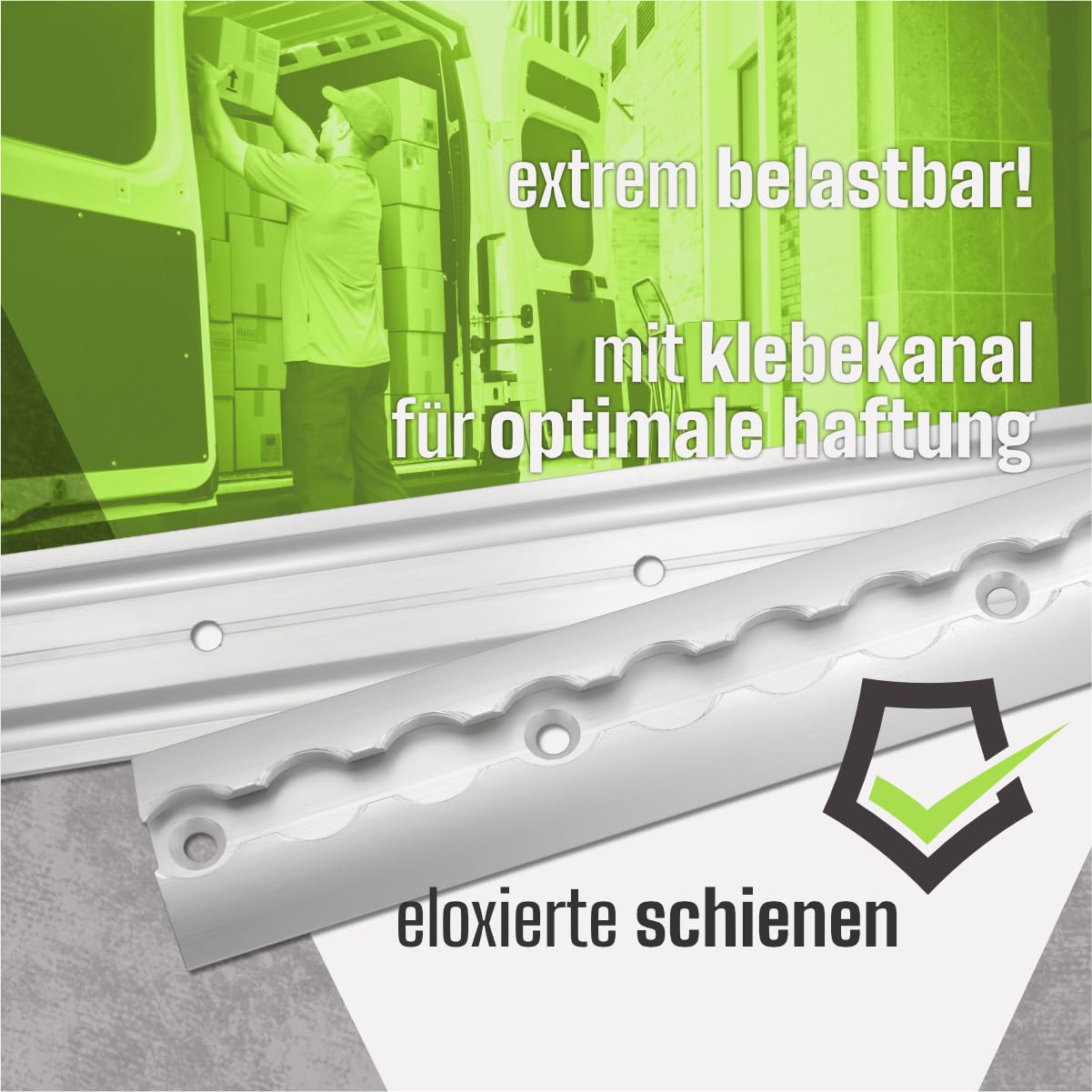 Airlineschiene halbrund Silber eloxiert 2X 2,0 Meter (1975mm) mit 4 Ösen und 4 Endkappen, Alu Zurrschiene robust, hohe Stabilität und Langlebigkeit, Anhänger, PKW, LKW, Camper, Wohnmobil