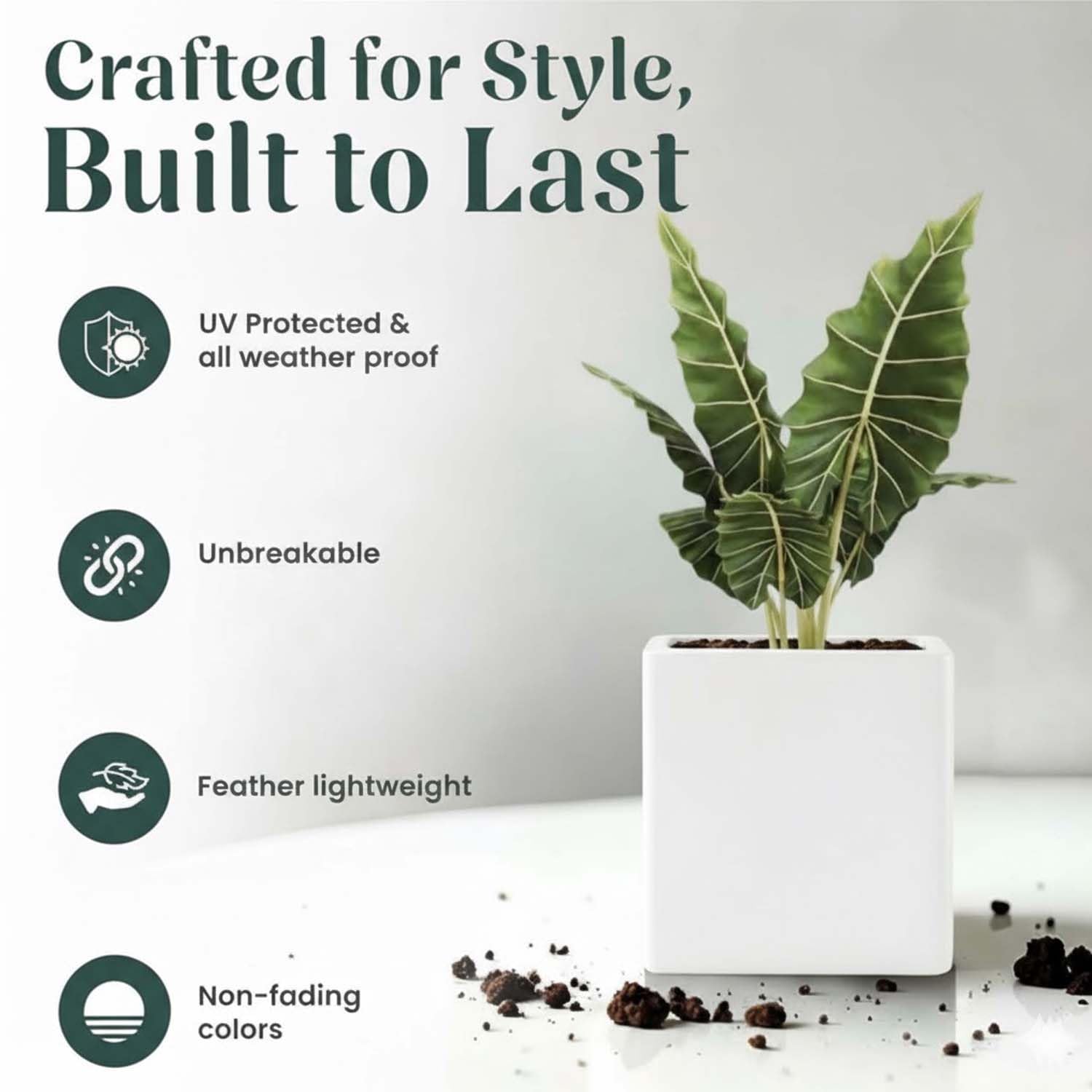 Go Hooked 12 Inch Cube Planter - Durable Outdoor Flower Pot -6