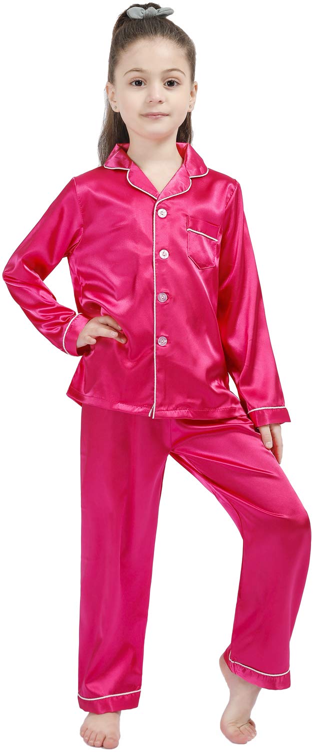 Girls Boys Kids Silk Satin Pajamas Set Button-Down Clothes Long Sleeve Loungewear Sleepwear PJS