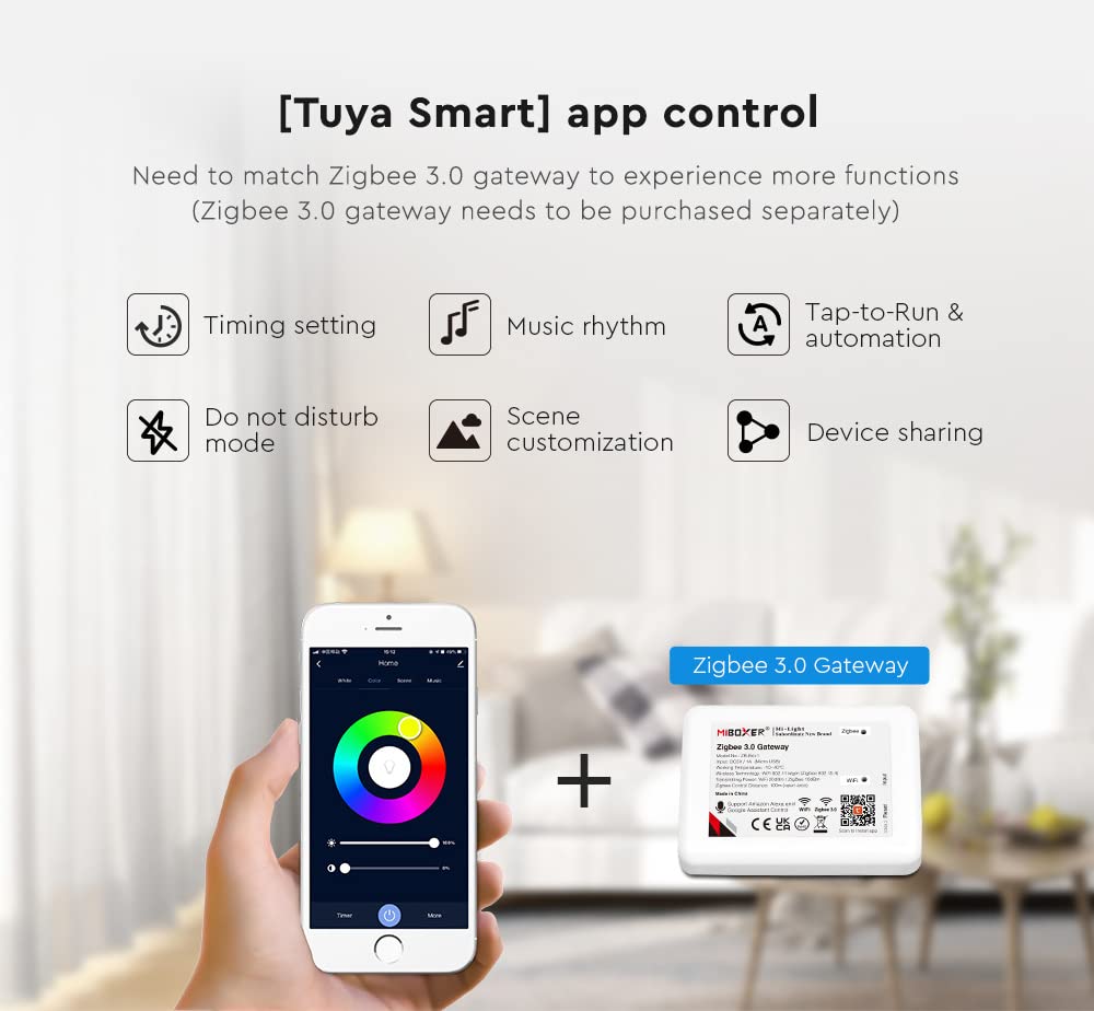 LIGHTEU®, Milight Miboxer Zigbee3.0 i 2.4GHz 3 w 1 (RGB, RGBW, RGBCCT) kontroler taśm LED 12V-24V kompatybilny z Zigbee Gateway, pilot 2.4Ghz, APP/sterowanie głosowe, FUT037+