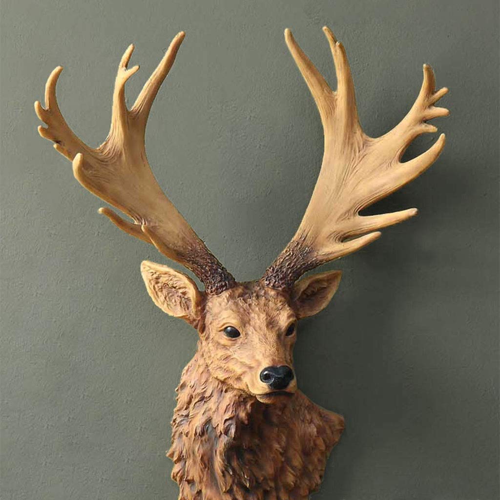 Decorazione da Parete Scultura Creativa A Forma di Testa di Cervo, Ingresso A Parete con Testa di Animale in Resina, Decorazione della Parete di Sfondo del Soggiorno, Regalo per Le Feste(Natural A)