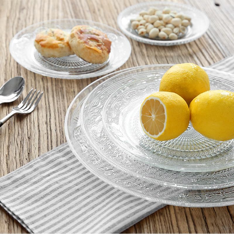 Image of Glass Serving Plate Set of 6 pcs Flower Decorative 8 inch Crystal Clear Glass Plate- Dry Fruits Sweets Chocolate Snack Plate for Dining,Catering Event, Parties,Wedding Dinner Plate (MV-01)