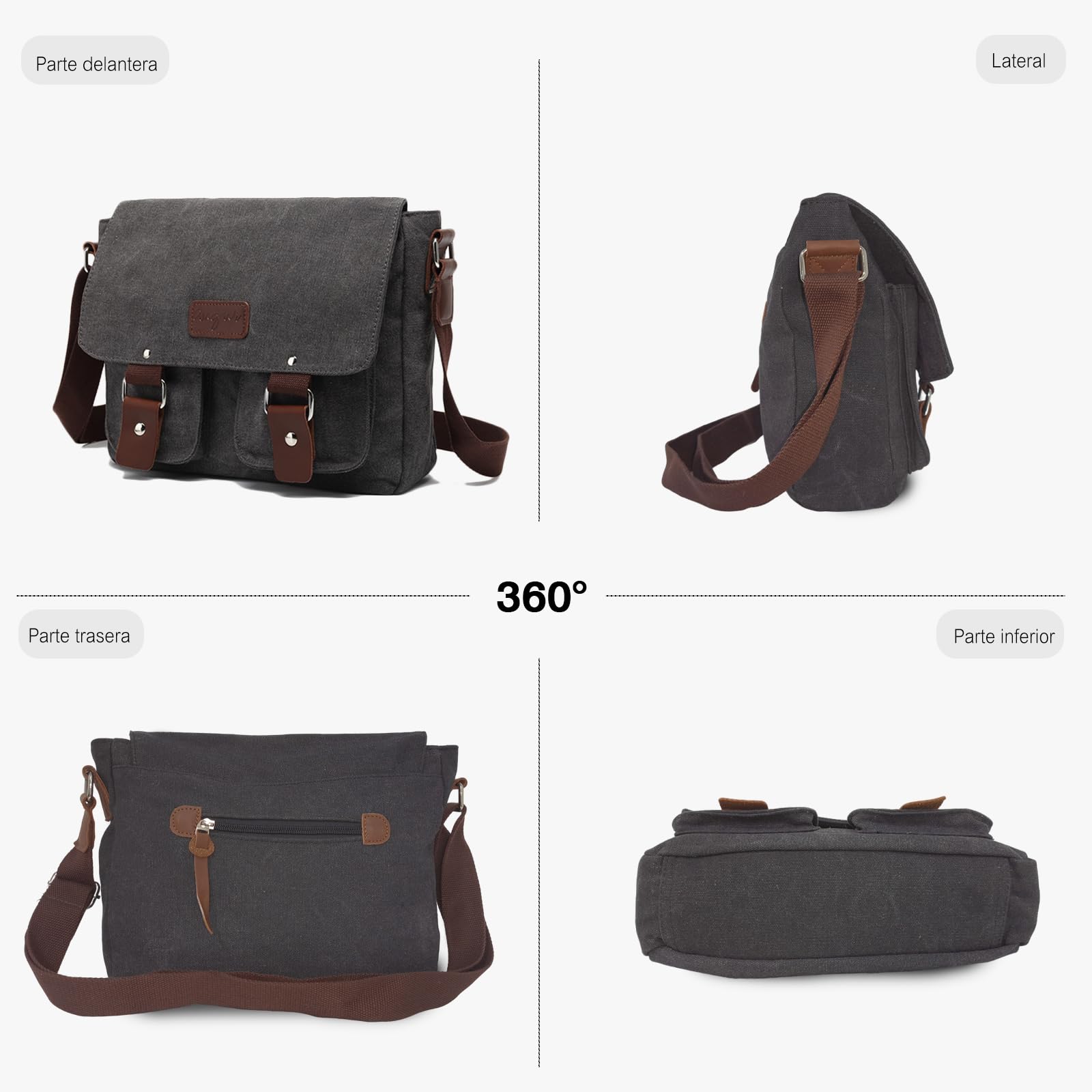 FANDARE Nuevo Bolsos Bandolera Bolsos Cruzados Bolsos para Hombre Mujer Negocio Mensajero Bolsos de Fiesta Messenger Viaje Trabajo Pequeña Maletines Bolsa de la Ciudad Bolso Lona Gris Oscuro