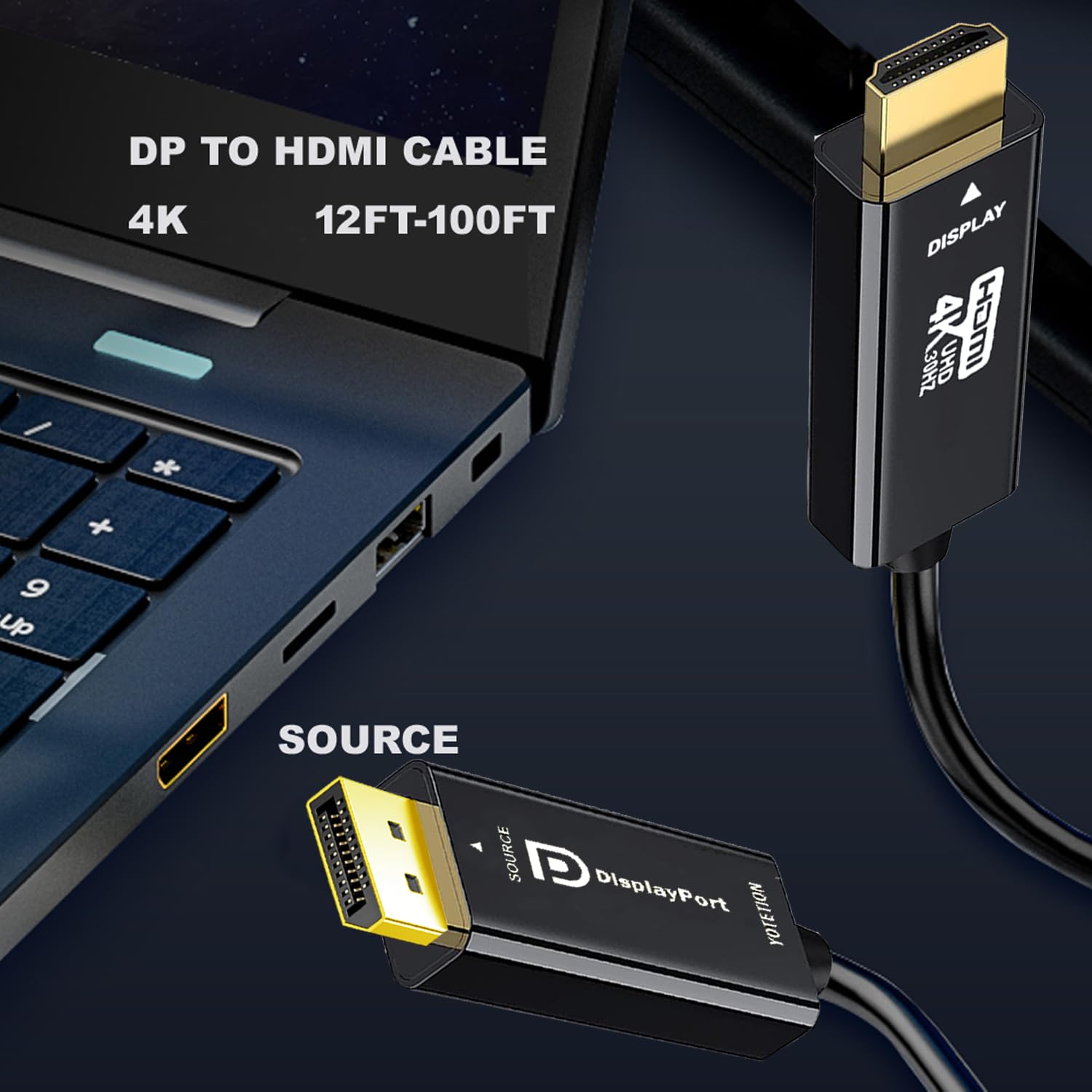 Cavo 4K DisplayPort a HDMI, adattatore unidirezionale UHD video DP a HDMI maschio, 4K a 30Hz, 1080P@120Hz, 3840 x 2160, compatibile con Dell, HP, Lenovo, nero