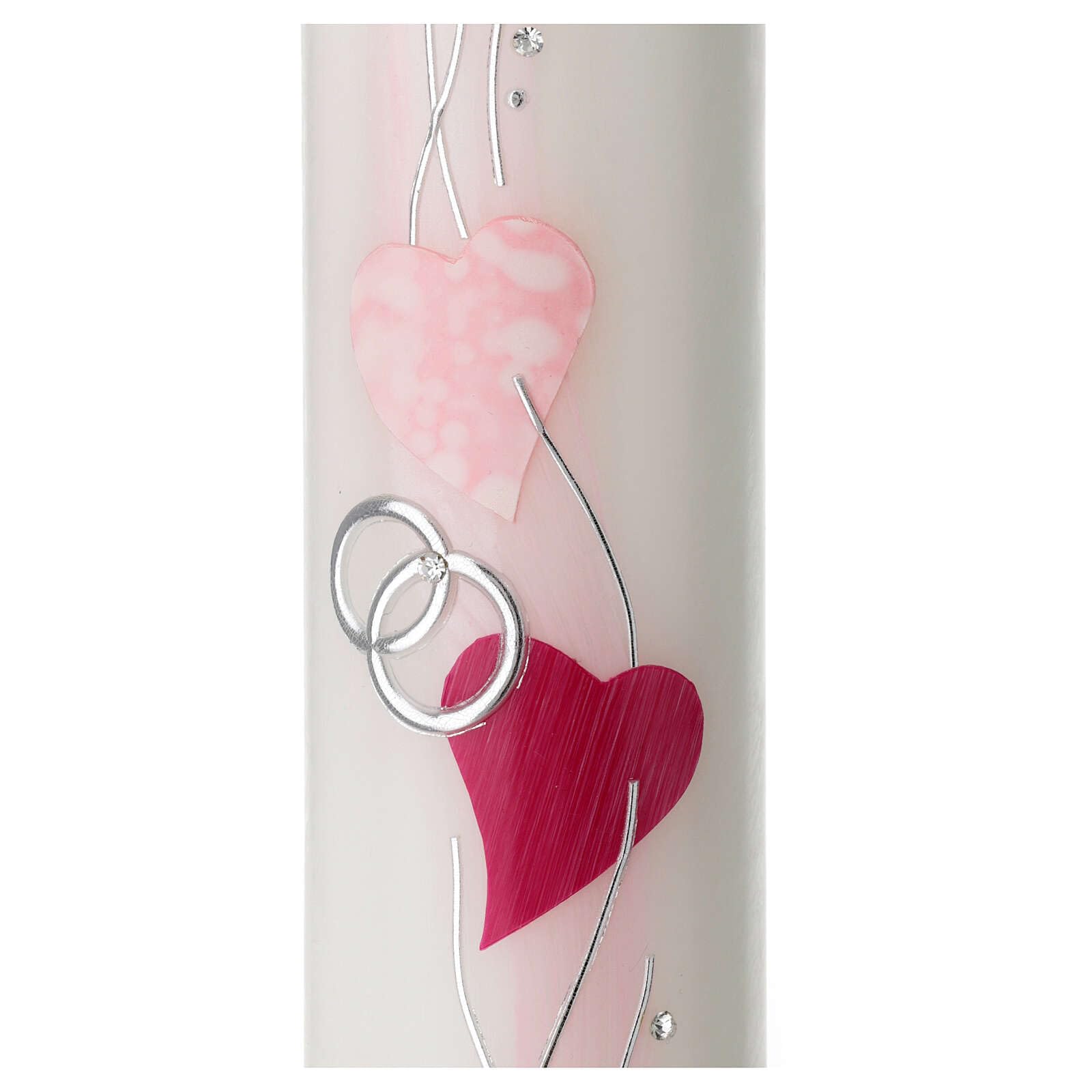 Candle with Silver Rings and Hearts 26.5x6 cm
