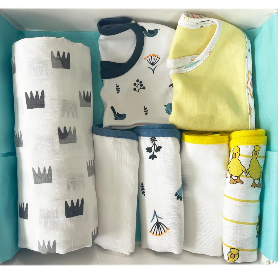 All in one Bamboo : Cotton Newborn Baby Essential Products, 0-6+ Months, Pack of 7, Multi Color, Gift Ideas for Baby Shower for Mom (Crown, Pack of 7)-image-26