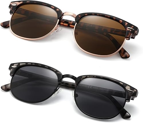 FEIVSN Paquete de 2 lentes de sol de lectura para hombres y mujeres, lentes de sol vintage para lector de lentes completos, lentes de sol para