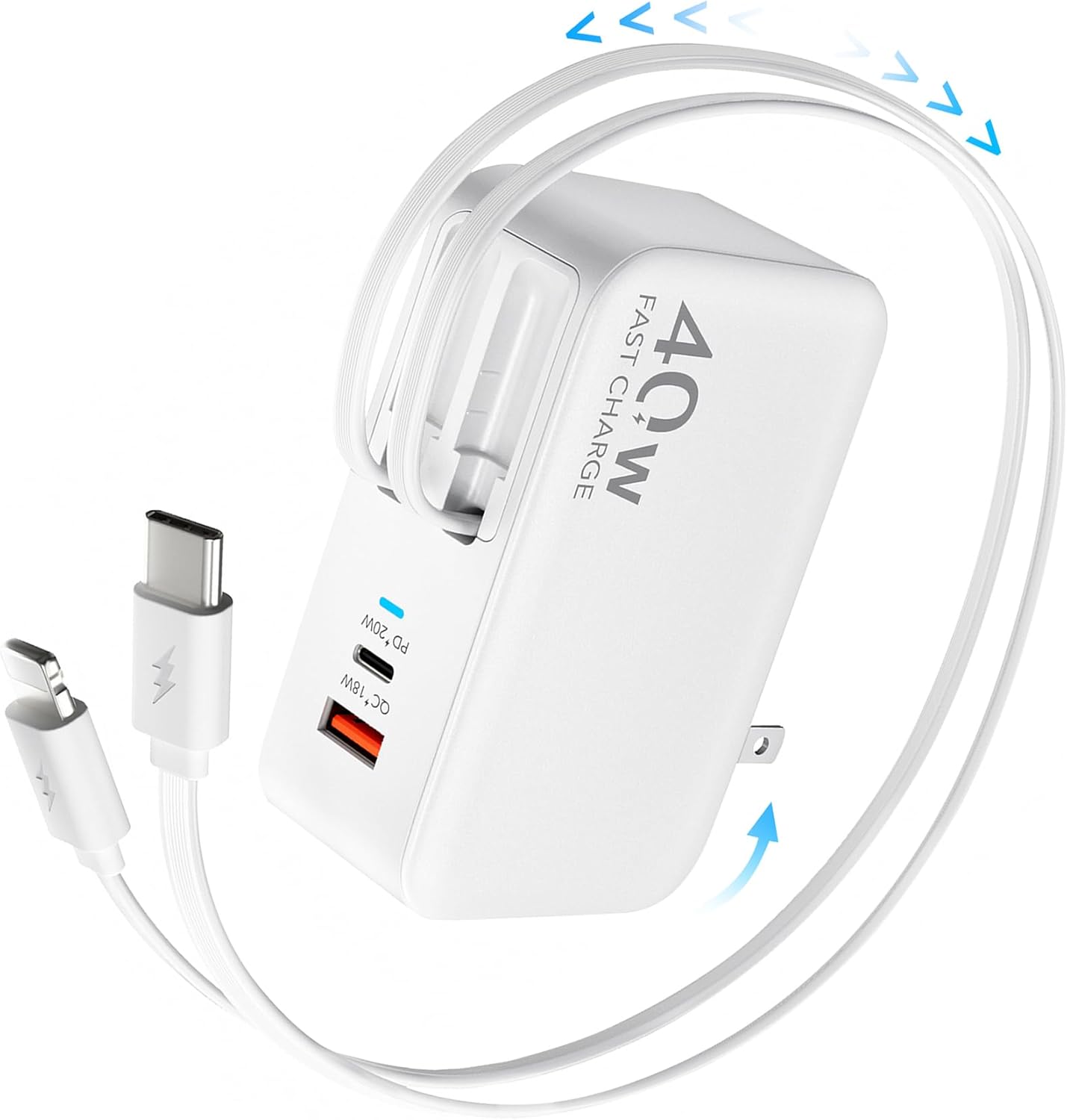 4 in 1 Retractable Wall Charger for iPhone 17,Retractable Phone Charger Wall Plug,Travel Essentials Retractable Charger for iPhone 17 Pro Max/17 Pro/17 Air/16/15/14/13/12,Galaxy S25,Pixel 10,iPad - Image 2