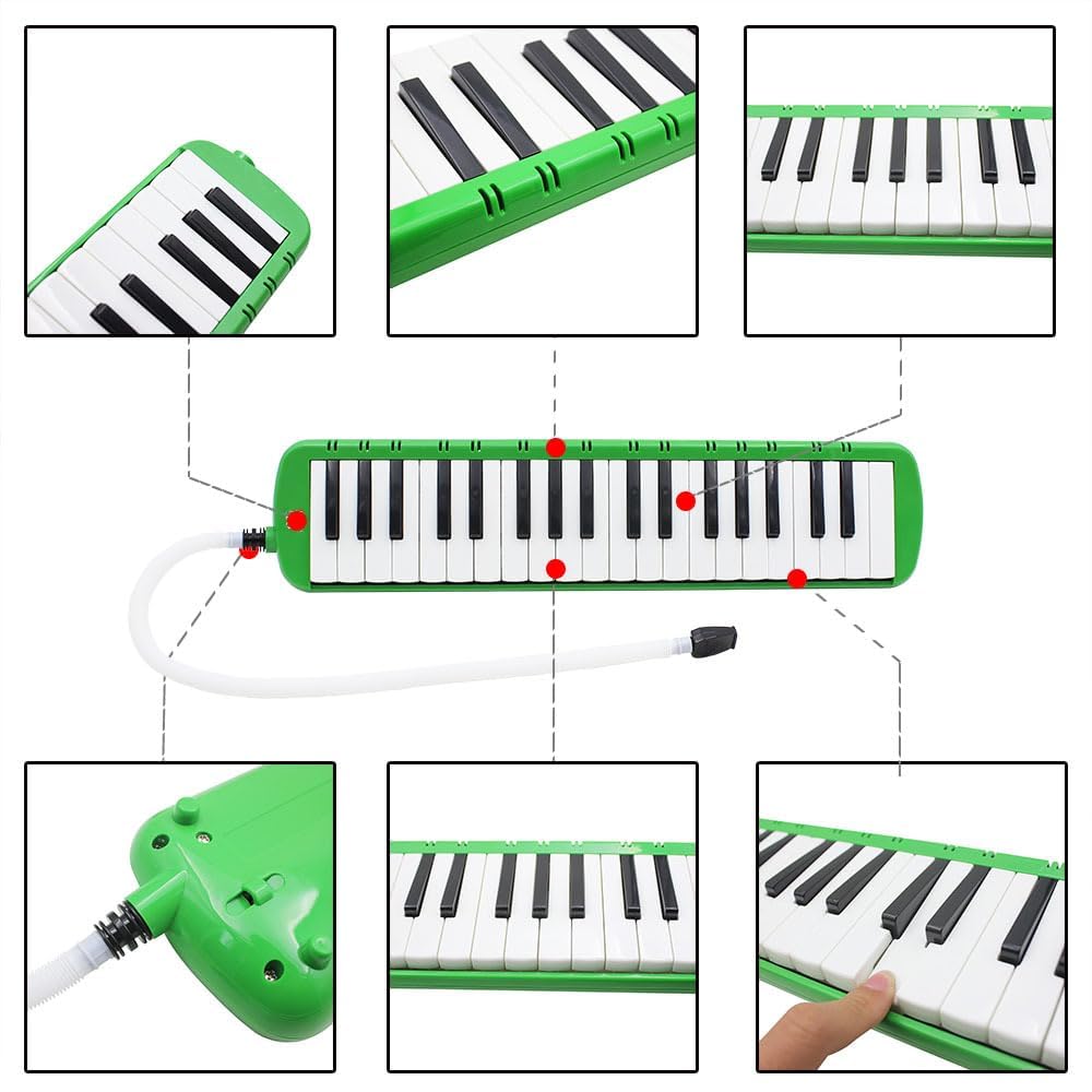 Melodica 37 Touches Clavier Melodica Instrument de Musique à Vent avec Installation Facile pour Débutant Formation Professionnelle (vert)
