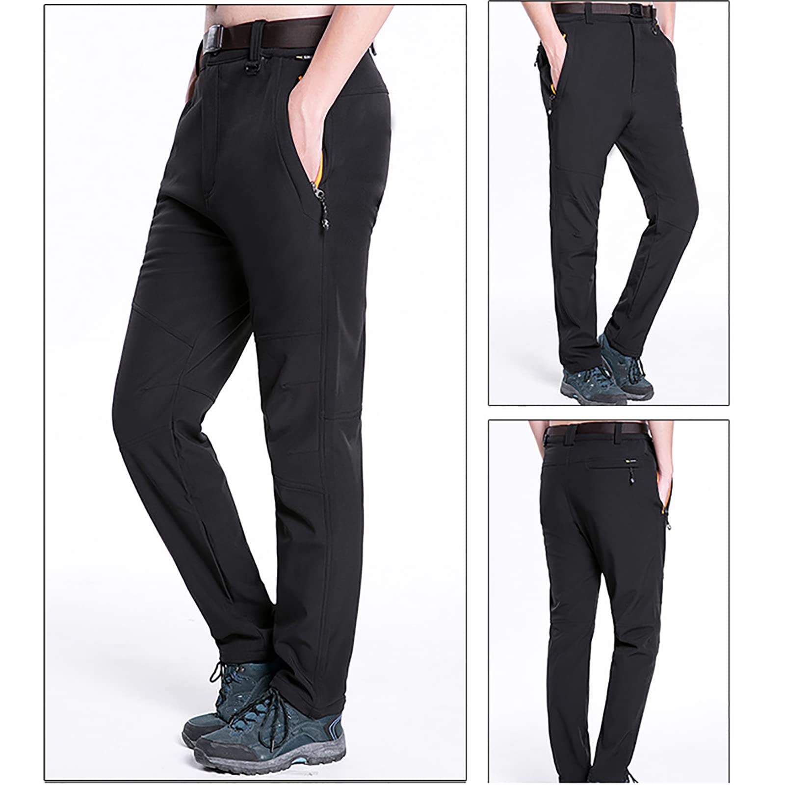Songyi Pantaloni Trekking Uomo Invernali Impermeabile Pantaloni da Sci Neve Arrampicata Escursionismo Caldo Pantaloni Softshell(Size:XXL,Color:Nero)