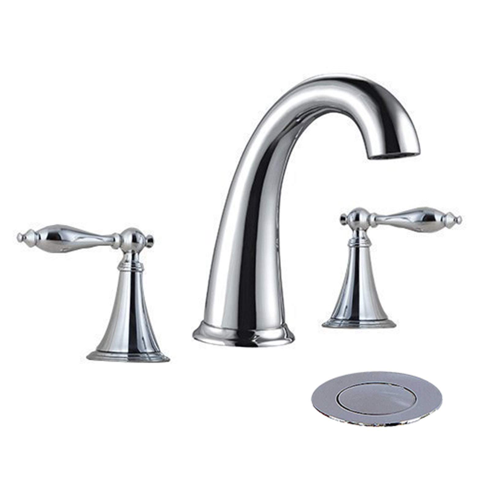 Wovier Chrome Widespread Bathroom Sink Faucet with Supply Hose,Two Handle Three Hole Lavatory Faucet,Basin Mixer Tap with Pop Up Drain