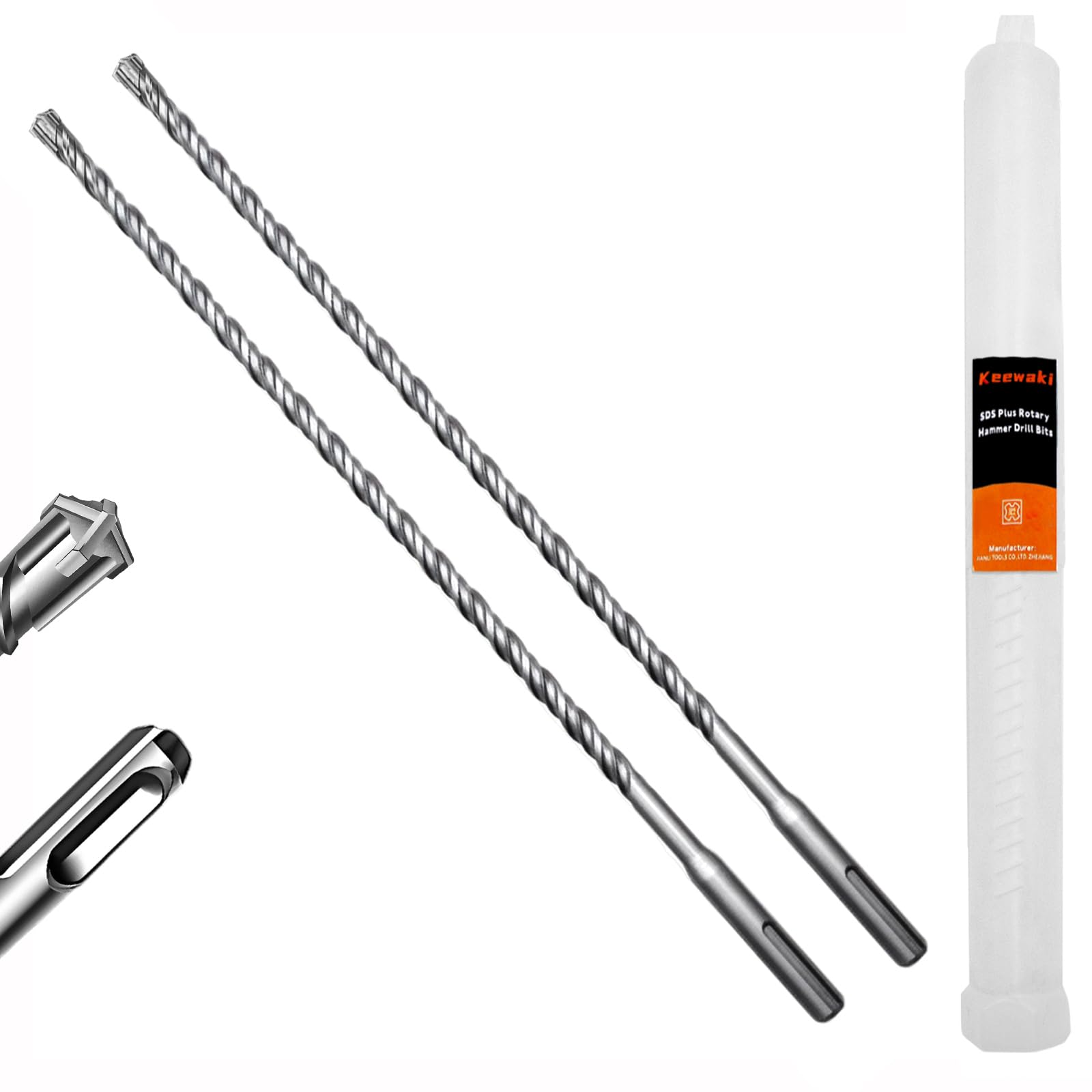 Keewaki 2-Piece 8mm x 310mm SDS Plus Rotary Hammer Drill Bits Set, Cross Carbide Tip, Heavy Duty Masonry Drill Bits for Concrete, Brick Hammer Drill Bits - Concrete Drill Bit Set
