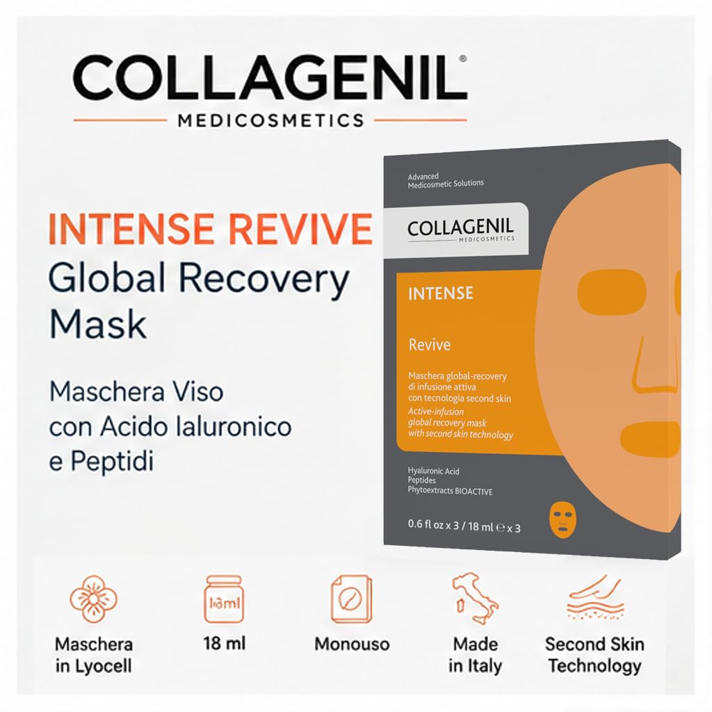 COLLAGENIL Intense Revive Global Recovery Mask, 10 Gesichtsmasken aus Lyocell mit Hyaluronsäure und Peptiden, Feuchtigkeit & Strahlkraft, 10 x 18 ml