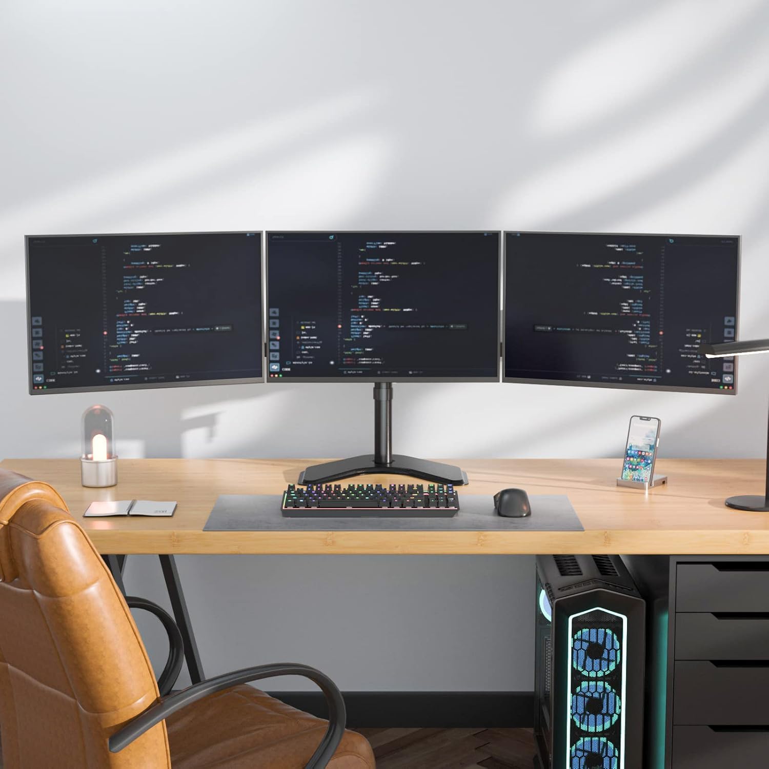 WALI Soporte Triple para Monitor de hasta 27 Pulgadas, Brazo articulado Independiente para Monitor Triple con inclinacin giratoria, Brazo Ajustable de 3 monitores soporta hasta 10 kg, VESA 75 y 100