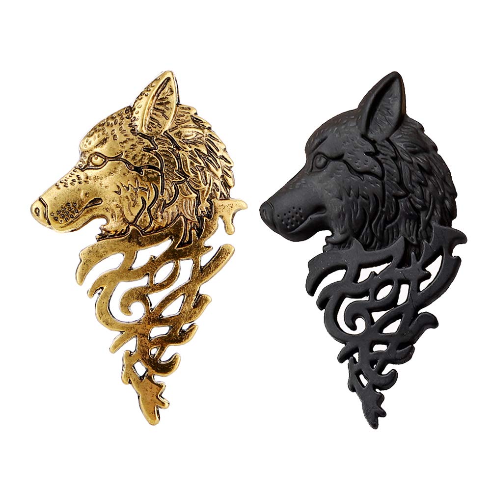 2 Pcs Vintage Wolf Head Lapel Brooch Set. Antique Animal Suit Collar Brooch Pin, Sweater Shawl Scarf Badge for Men Women