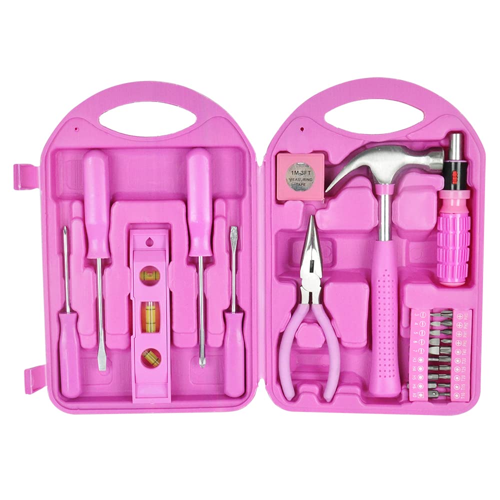 Vivo Technologies 30pc Ladies Pink Tool Kit Set with Hard Storage Carry Case Household Home DIY…