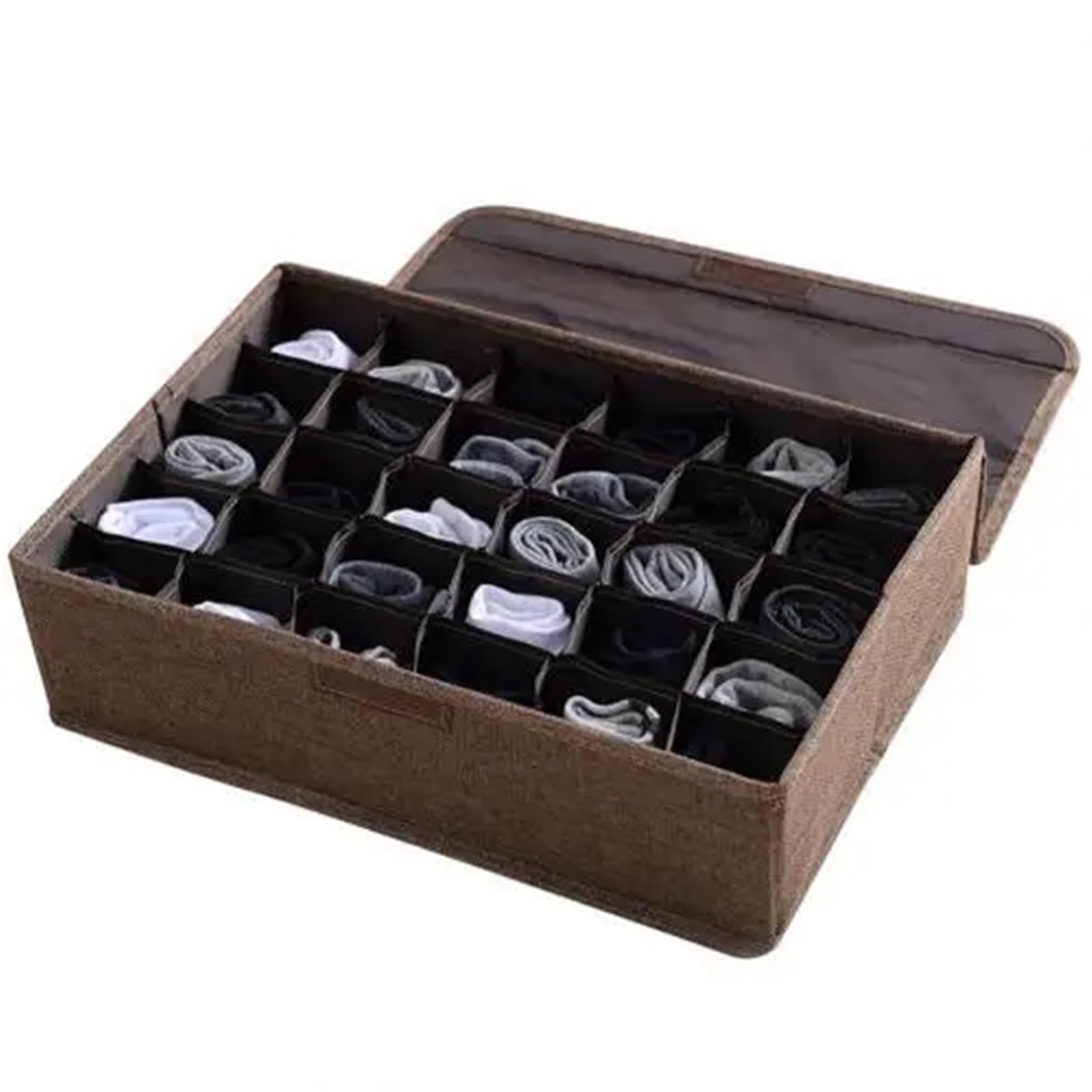 ATEUXOL Drawer Organizer for Clothes 30 Grids Ties Socks Underwear Organizer With Lid(Coffee)