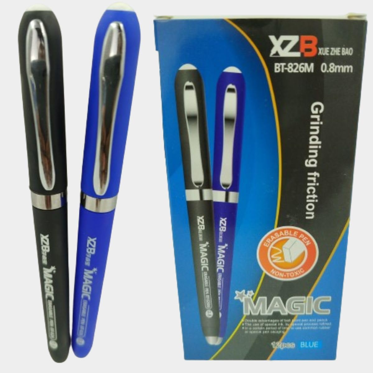 Caneta Mágica Apagável Xzb Bt-826m Caixa 12un Azul E Negro