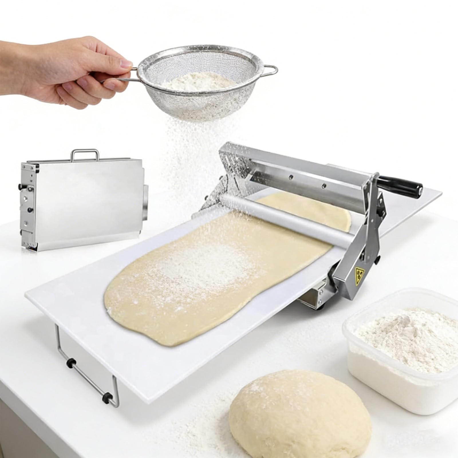 Adjustable Thickness Dough Roller Machine, Manual Folding Rolling Mill with Laminating Board, Stainless Steel, for Pizza, Croissants, Pastries and Household Baking 60×30cm/24×12in