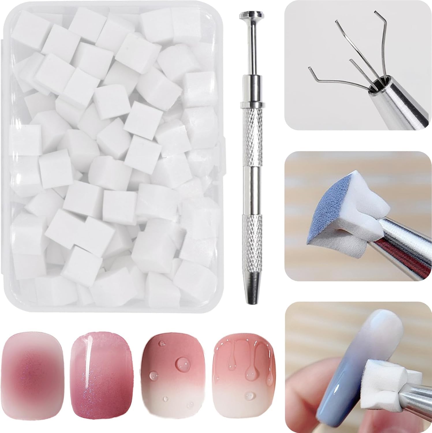 250 Stück Nail Art Schwamm mit Metallgreifer, Sponge Brush Applikator, Sponge Nagel Pinsel, Nageldesign Zubehör Schwammpinsel, Verwendet, um eine Vielzahl von Gradient Nail Art Patterns zu Erstellen